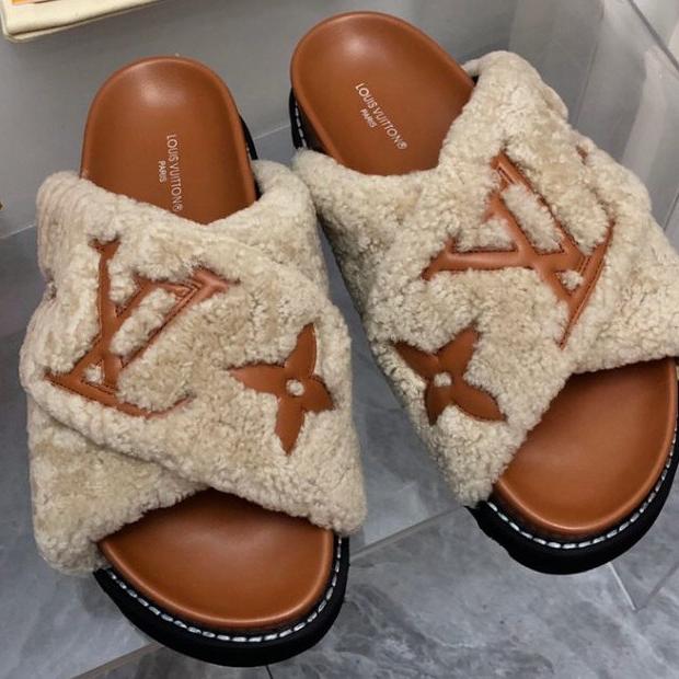 2024 Louis Vuitton Paseo Flat Slide Sandals in Shearling